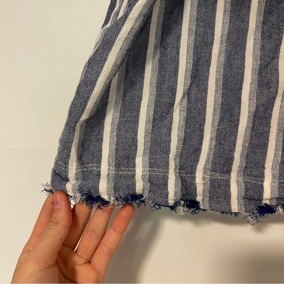 Cloth & Stone Anthropologie Blue Striped Fringe Linen Tank Top Blouse Size Small - Picture 2 of 8